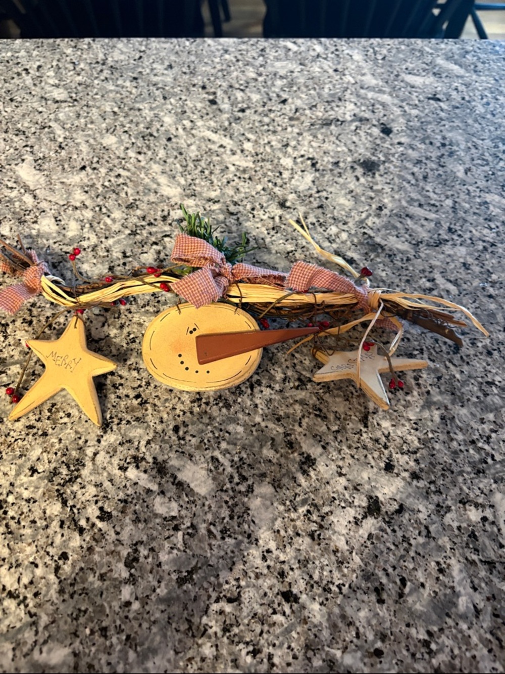 Rustic Star & Snowman Garland - Yellow Folk Holiday Decor